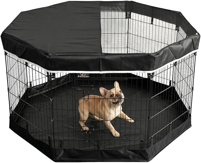 PJYuCien Foldable Metal Playpen with Bottom Pad - Black